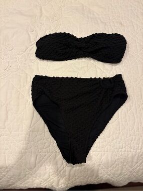 Black Textured Bandeau Bikini Set (194)